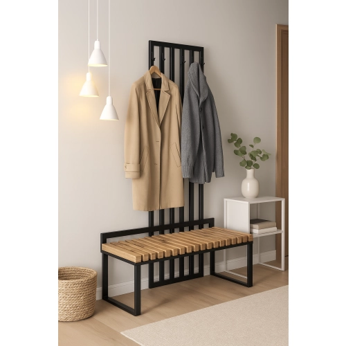 Ławka Metalowa Z Wieszakiem Loft Siedzisko Drewno Lite Dąb LM-83 Rozmiary od 50 cm do 200 cm